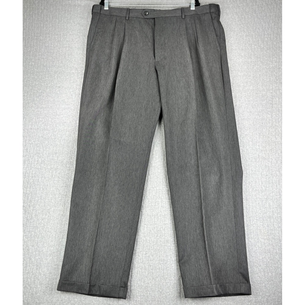 New Perry Ellis Portfolio double pleated Dress Pants Men 42x32 Charcoal flex